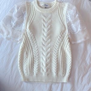 SEA sheer short sleeve and cable knit top